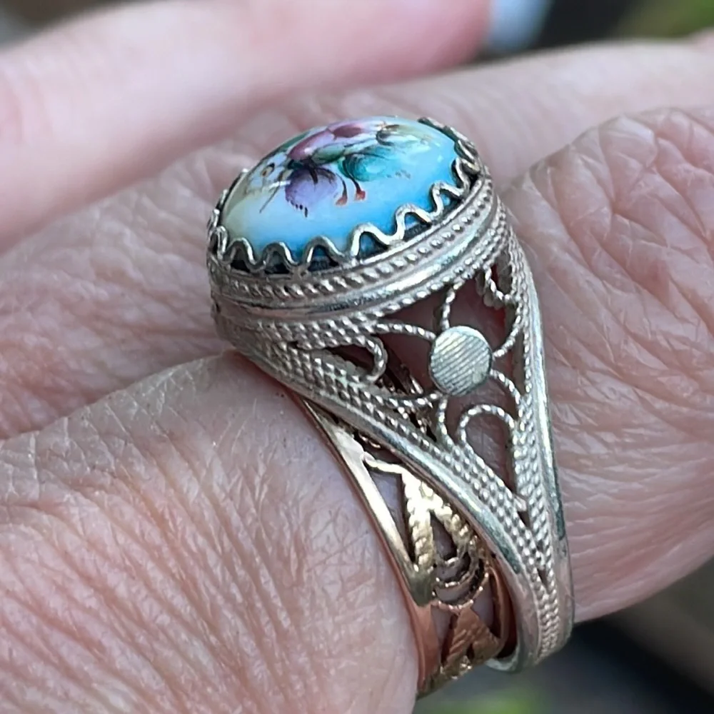 Vintage 70’s silver/enamel Russian handmade and hand painted ring